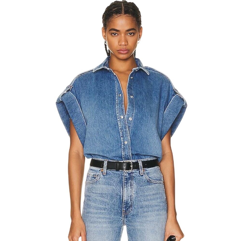 IRO Paris Anglia Denim Shirt Jacket Size 36 Oversized Distressed 100% Cotton